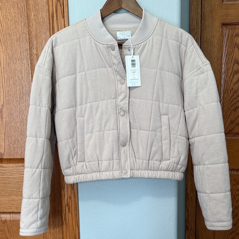 Z Supply Light Taupe Quilted Bomber Jacket - Picture 3 of 9